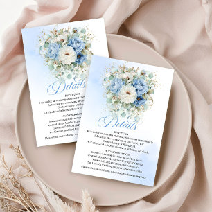 Tarjeta De Recepción Detalles de Boda Clásicos Florales de Azul Claro y