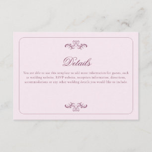 Tarjeta De Recepción Detalles de Boda Clásicos Rosa