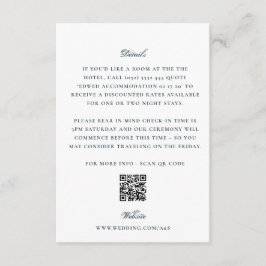 Tarjeta De Recepción Detalles de Boda Código QR Atrás Marina Blanco Ele