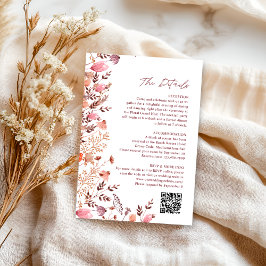 Tarjeta De Recepción Detalles de Boda Código QR Boho Chic Flores Silves