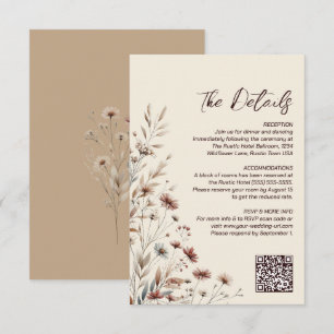 Tarjeta De Recepción Detalles de Boda Código QR Boho Wildflowers Pequeñ