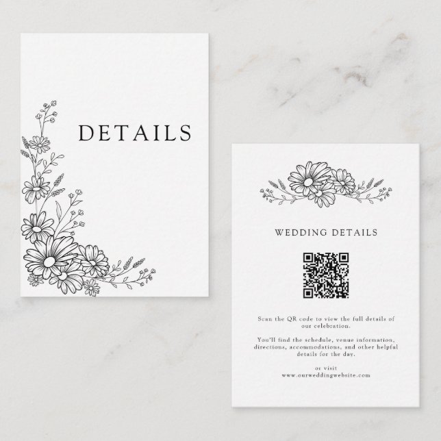 Tarjeta De Recepción Detalles de Boda Código QR Botánico Chic Blanco y  (Anverso / Reverso)
