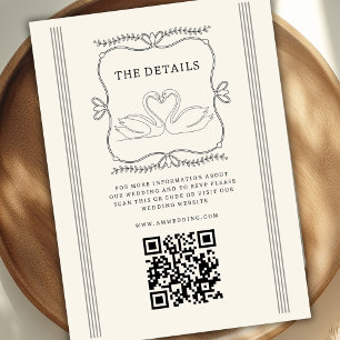 Tarjeta De Recepción Detalles de Boda Código QR de Cisnes Vintage
