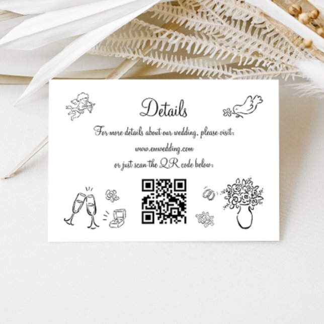 Tarjeta De Recepción Detalles de Boda Código QR Dibujado a Mano Caprich (Subido por el creador)