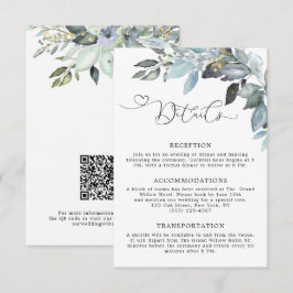 Tarjeta De Recepción Detalles de Boda Código QR Follaje Verde Elegante