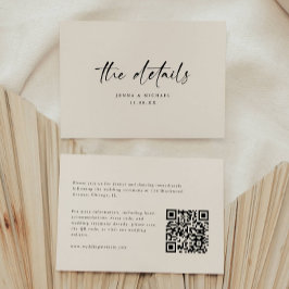 Tarjeta De Recepción Detalles de Boda Código QR Letra Script Minimalist