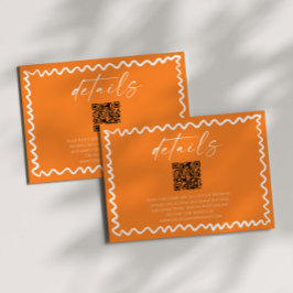 Tarjeta De Recepción Detalles de Boda Código QR Naranja Cítrico Caprich