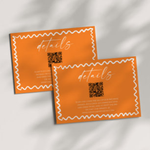 Tarjeta De Recepción Detalles de Boda Código QR Naranja Cítrico Caprich