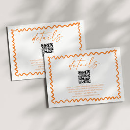 Tarjeta De Recepción Detalles de Boda Código QR Naranja Cítrico Caprich