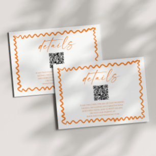 Tarjeta De Recepción Detalles de Boda Código QR Naranja Cítrico Caprich