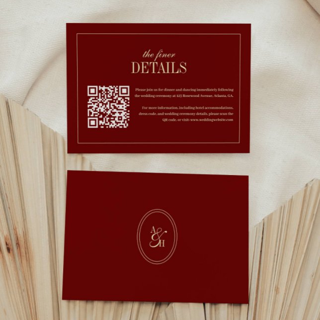 Tarjeta De Recepción Detalles de Boda Código QR Rojo Vino Escritura Clá (Subido por el creador)