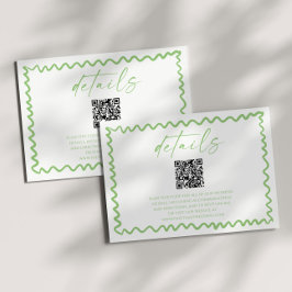 Tarjeta De Recepción Detalles de Boda Código QR Verde Cítrico Caprichos