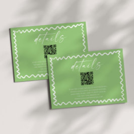 Tarjeta De Recepción Detalles de Boda Código QR Verde Cítrico Caprichos