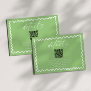 Tarjeta De Recepción Detalles de Boda Código QR Verde Cítrico Caprichos