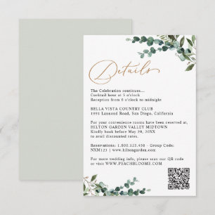 Tarjeta De Recepción Detalles de Boda Código QR Verde Elegante Dorado