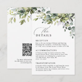 Tarjeta De Recepción Detalles de Boda Código QR Verde Eucalipto Rústico