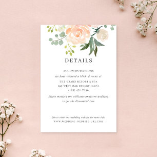 Tarjeta De Recepción Detalles de Boda con Acuarela de Flor de Melocotón