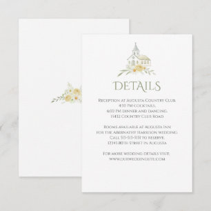 Tarjeta De Recepción Detalles de Boda con Acuarela Floral de Iglesia El