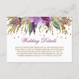 Tarjeta De Recepción Detalles de Boda con Acuarela y Amethisto Brillant