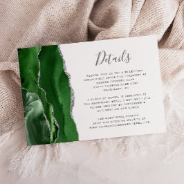 Tarjeta De Recepción Detalles de Boda con Agata Verde Cazador y Plata
