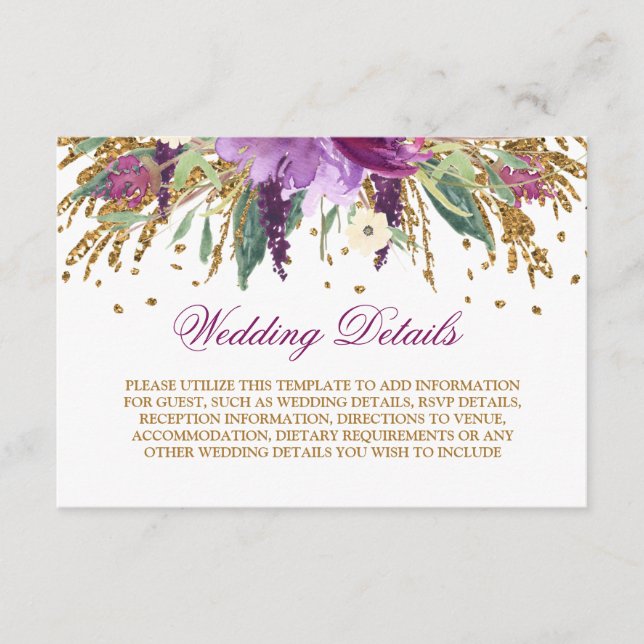 Tarjeta De Recepción Detalles de Boda con Aquarela y Amethista Brillant (Anverso)