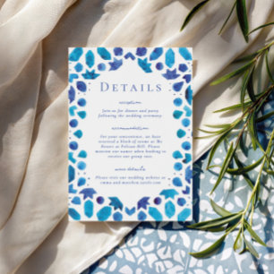 Tarjeta De Recepción Detalles de Boda con Azulejos Azules Mediterráneos