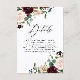 Tarjeta De Recepción Detalles de Boda con Besos de Vino Tinto Borgoña R