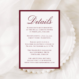 Tarjeta De Recepción Detalles de Boda con Borde de Borgoña Moderno
