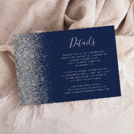 Tarjeta De Recepción Detalles de Boda con Borde de Purpurina Plateada A