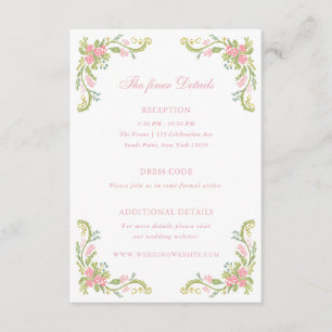 Tarjeta De Recepción Detalles de Boda con Borde Floral Rococó Ornamenta