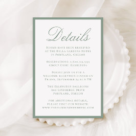 Tarjeta De Recepción Detalles de Boda con Borde Verde Salvia Moderno