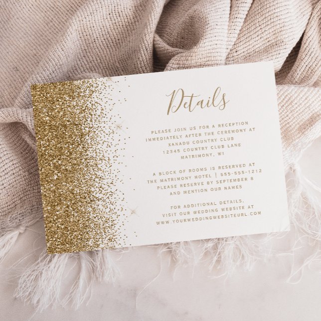 Tarjeta De Recepción Detalles de Boda con Brillo de Oro Blanco (Subido por el creador)