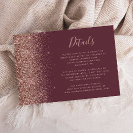 Tarjeta De Recepción Detalles de Boda con Brillo de Oro Rosa Burdeos Os