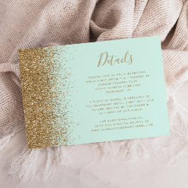 Tarjeta De Recepción Detalles de Boda con Brillo Dorado Verde Menta