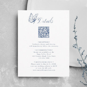 Tarjeta De Recepción Detalles de Boda con Caligrafía Elegante Azul Polv