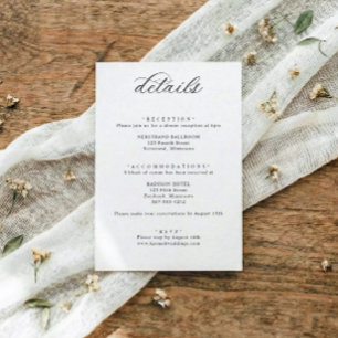 Tarjeta De Recepción Detalles de boda con caligrafía elegante clásica