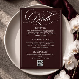 Tarjeta De Recepción Detalles de Boda con Caligrafía Elegante en Rojo V