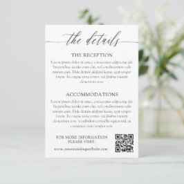 Tarjeta De Recepción Detalles de Boda con Caligrafía Minimalista Elegan