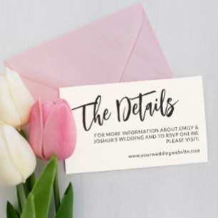 Tarjeta De Recepción Detalles de Boda con Caligrafía Negra Encantadora