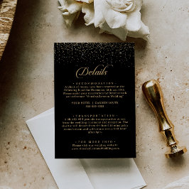 Tarjeta De Recepción Detalles de Boda con Caligrafía y Confeti Dorado C