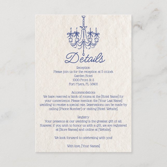 Tarjeta De Recepción Detalles de boda con candelabro dibujado a mano vi (Anverso)