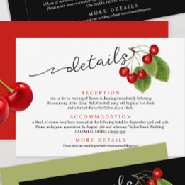 Tarjeta De Recepción Detalles de Boda con Cerezas Rojas Modernas Script