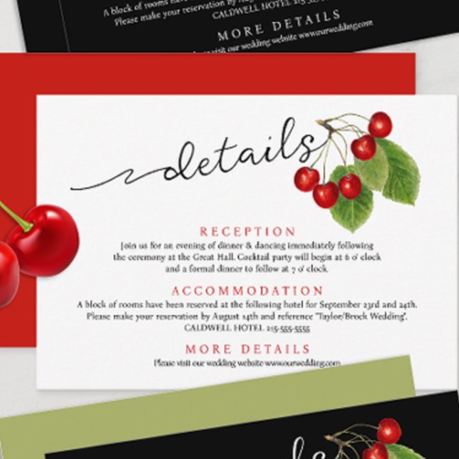 Tarjeta De Recepción Detalles de Boda con Cerezas Rojas Modernas Script (Subido por el creador)