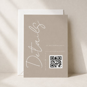 Tarjeta De Recepción Detalles de boda con código QR beige taupe moderno