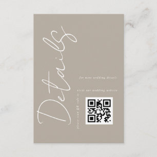 Tarjeta De Recepción Detalles de boda con código QR beige taupe moderno