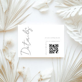 Tarjeta De Recepción Detalles de boda con código QR blanco moderno