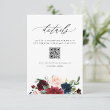 Detalles de Boda con Código QR de Flores Burgundy 