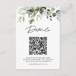 Tarjeta De Recepción Detalles de Boda con Código QR de Hojas Simples de