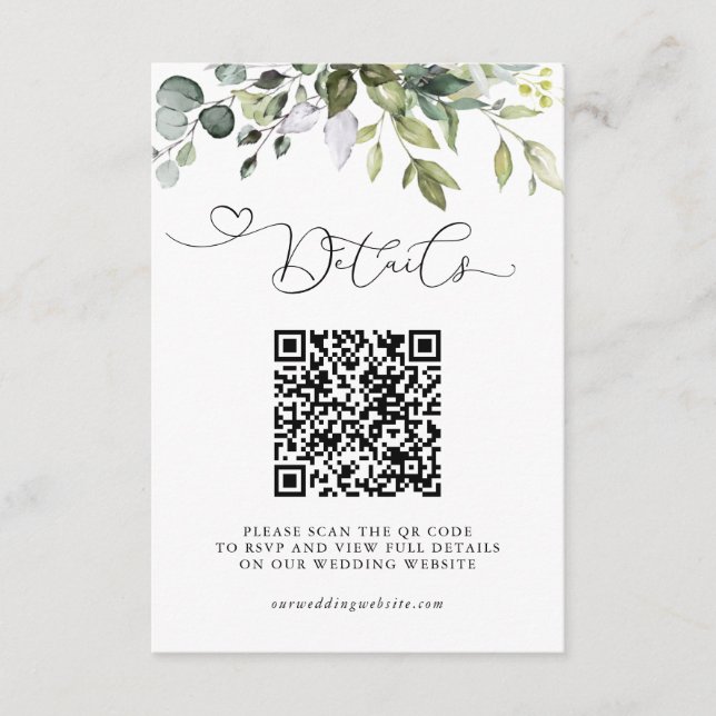 Tarjeta De Recepción Detalles de Boda con Código QR de Hojas Simples de (Anverso)