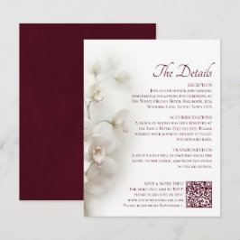 Tarjeta De Recepción Detalles de Boda con Código QR de Orquídeas Blanca